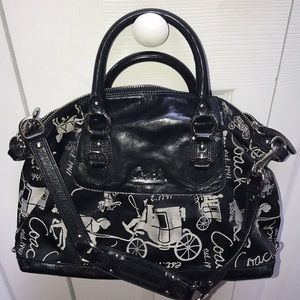 Coach Horse and Carriage Black and Gray Satchel